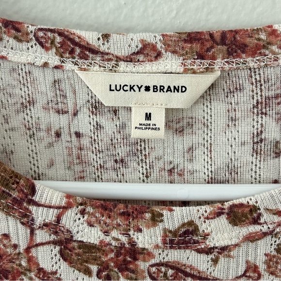 Lucky Brand Pointelle Floral Puff Sleeve Top Women’s M Boho Shirt Cottagecore - Picture 9 of 12